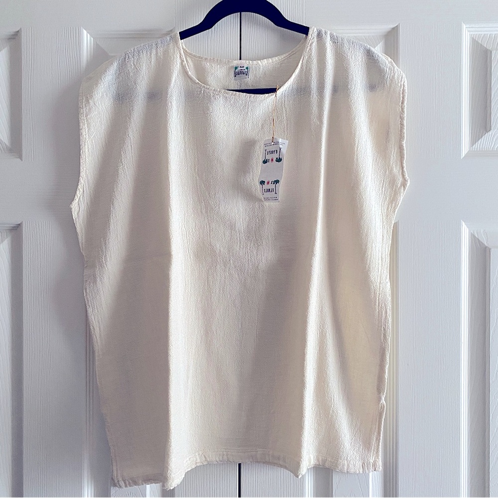 GARRAS ORGANIC COTTON TEXTURED SLEEVELESS TANK TOP BOHO MINIMALIST Cream M